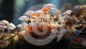 Freshness of autumn slimy toadstool growth on uncultivated forest floor generated by AI