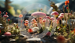 Freshness of autumn, toadstool growth in uncultivated forest generated by AI