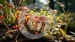 Freshness of autumn, toadstool growth in uncultivated forest generated by AI