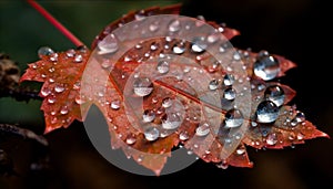 Freshness of autumn wet leaf, vibrant colors, nature beauty generated by AI