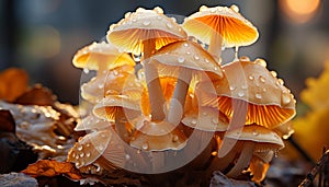 Freshness and beauty in nature close up of a yellow toadstool generated by AI