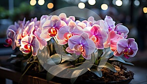 Freshness and beauty in nature vibrant colors of blooming orchids generated by AI