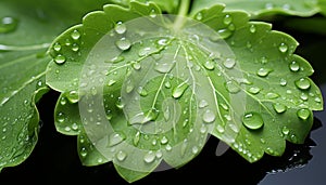 Freshness and beauty in nature wet leaf reflects vibrant green generated by AI