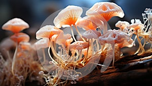 Freshness and beauty in nature yellow leaf, fly agaric mushroom generated by AI