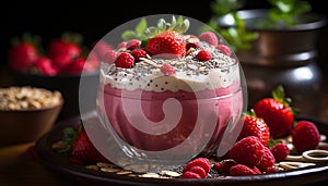 Freshness in a bowl yogurt, berries, granola, and milkshake generated by AI