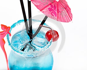 freshness cocktail with ice in glass with drinking straw