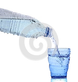 Freshness cool and clean drinking water pouring to blue glass is