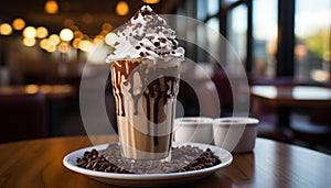 Freshness in a cup coffee, chocolate, cream, milk, dessert generated by AI