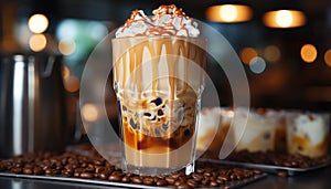 Freshness in a cup coffee, chocolate, milk, whipped cream generated by AI