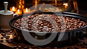 Freshness in a cup, dark aroma, coffee scented heat generated by AI