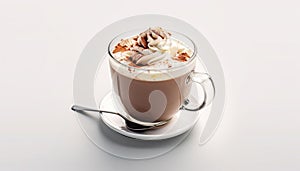 Freshness in a cup hot cappuccino, whipped cream, chocolate delight generated by AI