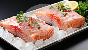 Freshness and flavor in a healthy grilled salmon steak meal generated by AI