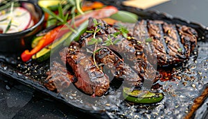 Freshness and flavor on a plate of grilled meat and vegetables
