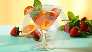 Freshness in a glass fruity cocktail with mint leaf garnish generated by AI