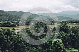 Freshness green forest with Pai river and Mountain at Pai, Mae Hong Son, Thailand