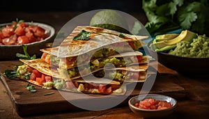 Freshness of guacamole and taco, a delicious Mexican food meal generated by AI