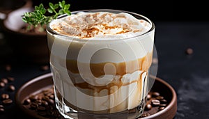 Freshness and heat combine in a frothy coffee cream dessert generated by AI