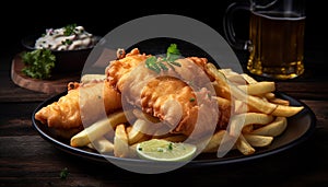 Freshness and heat gourmet fish and chips generated by AI