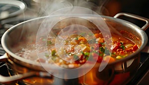 Freshness and heat in a homemade vegetarian soup bowl