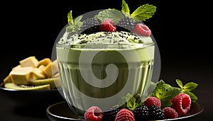 Freshness and indulgence in a bowl of gourmet dessert generated by AI