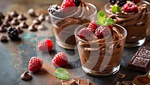Freshness and indulgence in a gourmet dessert of chocolate mousse