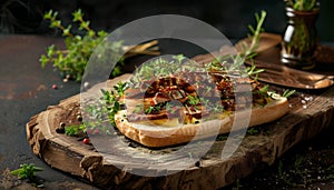 Freshness and indulgence on a rustic wooden plate gourmet sandwich