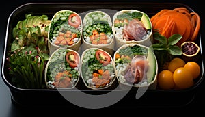 Freshness of meal healthy eating with gourmet vegetarian food generated by AI