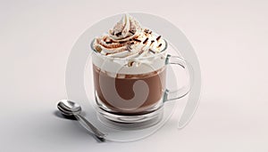 Freshness in a mug hot coffee, whipped cream, chocolate indulgence generated by AI