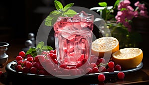 Freshness and nature in a fruity summer cocktail generated by AI