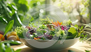 Freshness and nature in a healthy vegetarian salad bowl