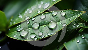 Freshness of nature wet leaf, dew drop, vibrant green grass generated by AI