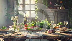 Freshness and nature on a wooden table, healthy eating meal