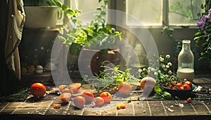 Freshness and nature on a wooden table, healthy eating meal