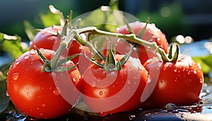 Freshness of organic tomato, a vibrant summer gourmet salad generated by AI