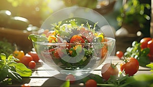 Freshness of organic vegetables in a healthy summer salad