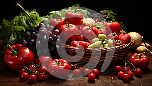 Freshness of organic vegetables in a multi colored salad basket generated by AI