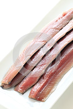 Freshness pacific saury fillet on plate