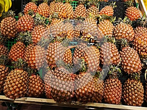 Freshness pineapple fruits display for sell in the supermarket with selective focus