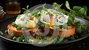 Freshness on plate gourmet meal, healthy eating, vegetarian food generated by AI