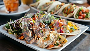 Freshness on a plate gourmet taco, healthy salad, and meat