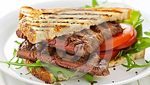 Freshness on a plate grilled beef sandwich with tomato and cheese