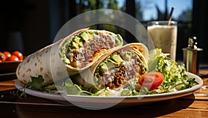 Freshness on a plate grilled beef, tomato, and vegetable salad generated by AI