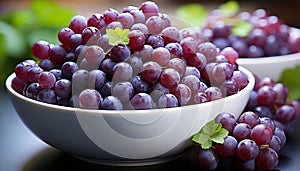 Freshness and ripeness in a bowl of juicy grapes generated by AI