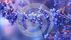 Freshness of springtime blue flower blossoms on branch in nature