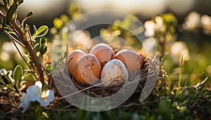 Freshness of springtime celebrated with colorful bird nest generated by AI