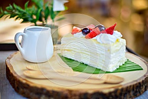 Freshness strawberry and grape fruit and crape cake