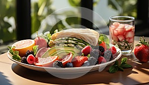 Freshness of summer berries on a gourmet table, healthy eating generated by AI