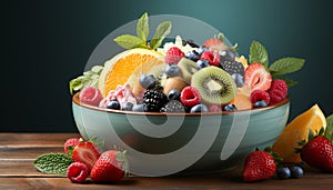 Freshness of summer berries in a healthy, sweet fruit salad generated by AI