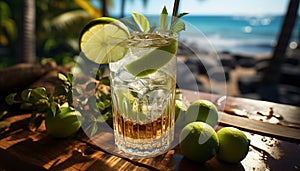 Freshness of summer in a cocktail, fruit and alcohol mix generated by AI