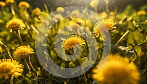 Freshness of summer meadow, dandelion blossoms in sunlight generated by AI